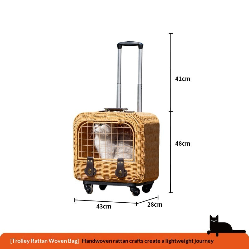 Portable Woven Rattan Pet Carrier With Ventilated Handle For Outing