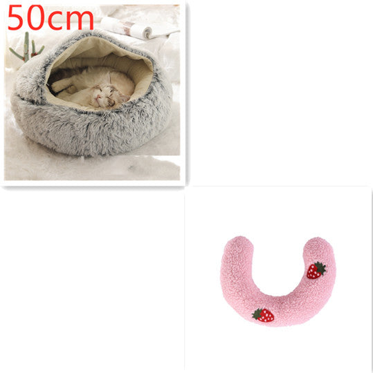 Pet 2 In 1 Round Plush Winter Warm Bed House