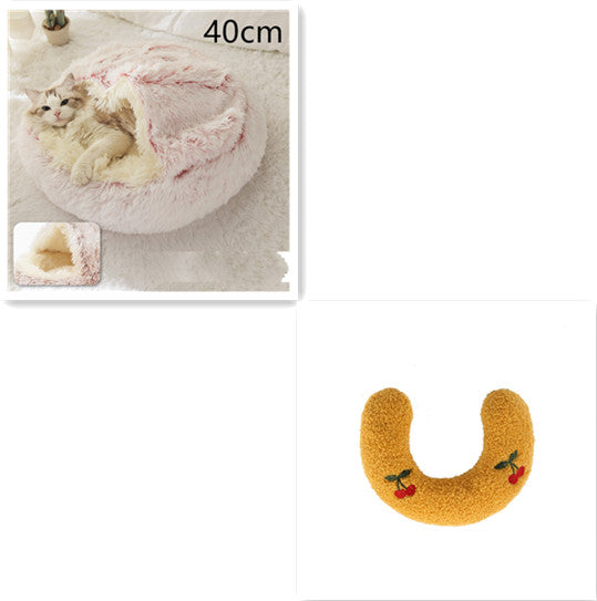 Pet 2 In 1 Round Plush Winter Warm Bed House