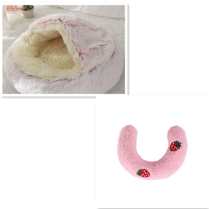 Pet 2 In 1 Round Plush Winter Warm Bed House