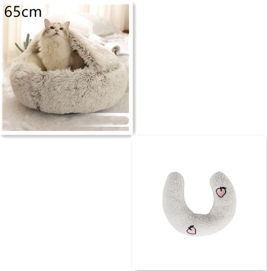 Pet 2 In 1 Round Plush Winter Warm Bed House