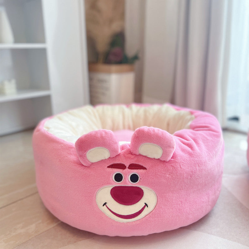 Pet Cartoon Plush Round Four Season Nest Bed