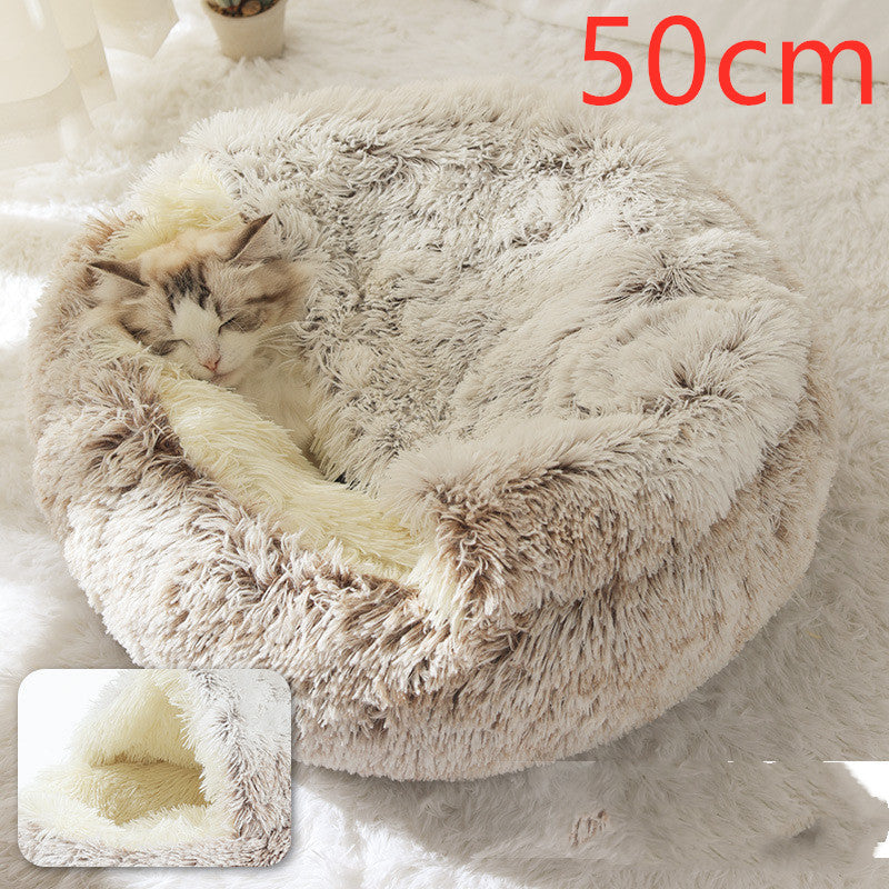 Pet 2 In 1 Round Plush Winter Warm Bed House