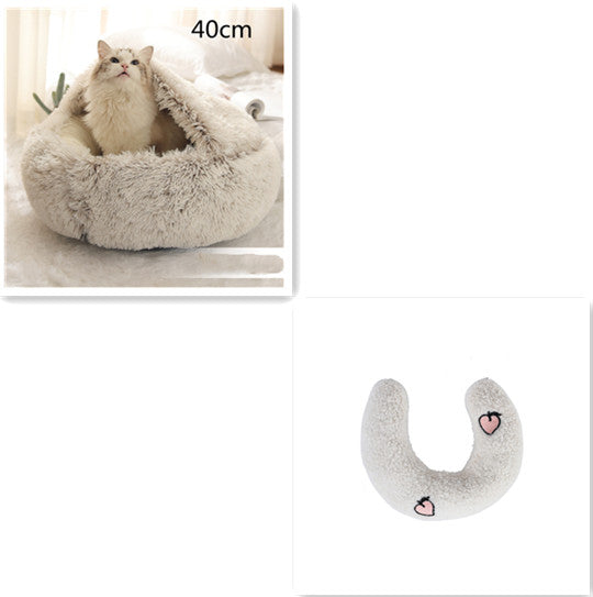 Pet 2 In 1 Round Plush Winter Warm Bed House