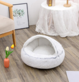 Pet 2 In 1 Round Plush Winter Warm Bed House