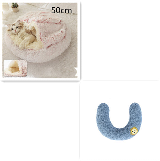 Pet 2 In 1 Round Plush Winter Warm Bed House