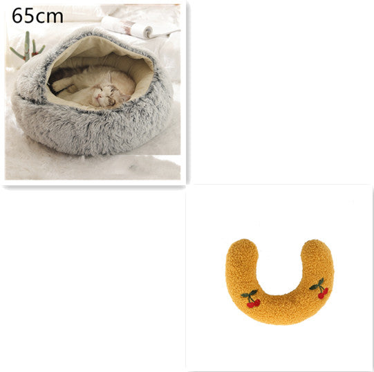 Pet 2 In 1 Round Plush Winter Warm Bed House