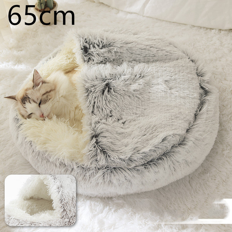 Pet 2 In 1 Round Plush Winter Warm Bed House