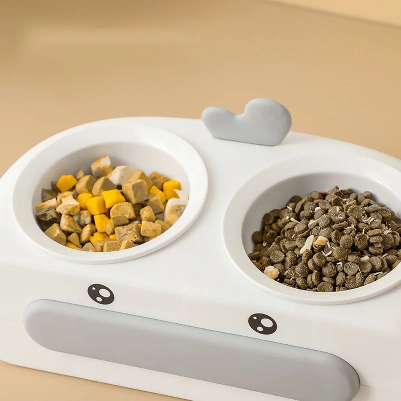 Duck Design Double Bowl Pet Feeding Tray With Water And Food Bowls