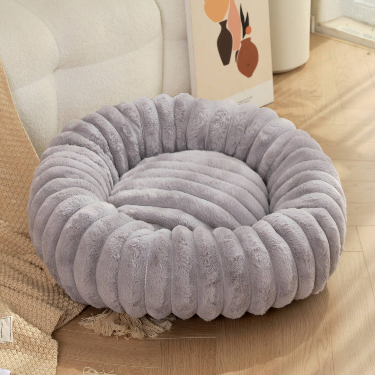 Pet Plush Round Winter Warm Kennel Mat Bed