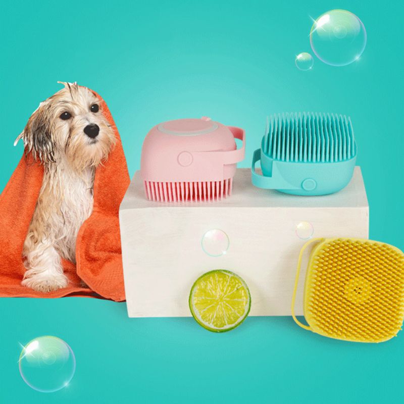 Pet Silicone Bath Brush Comb Shampoo Dispenser Grooming Tool