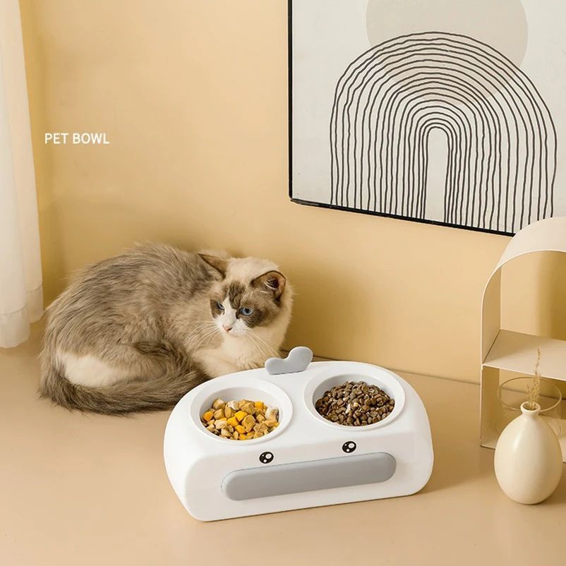 Duck Design Double Bowl Pet Feeding Tray With Water And Food Bowls