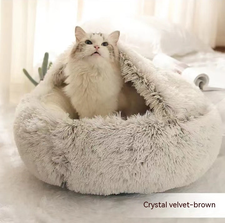 Pet 2 In 1 Round Plush Winter Warm Bed House