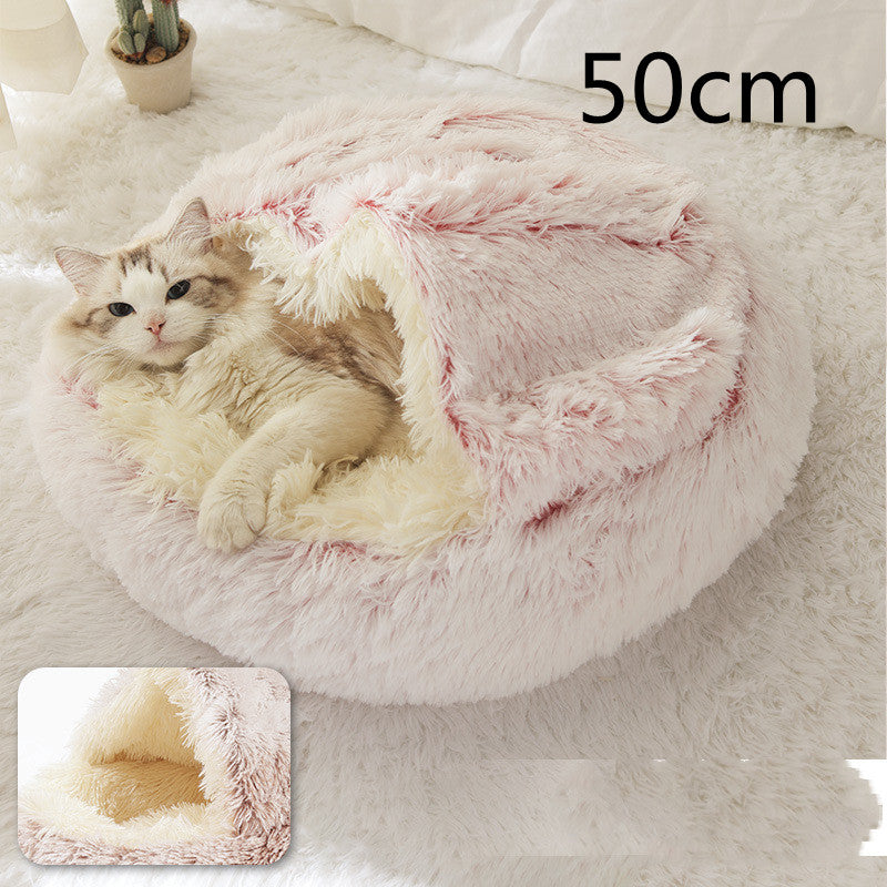 Pet 2 In 1 Round Plush Winter Warm Bed House