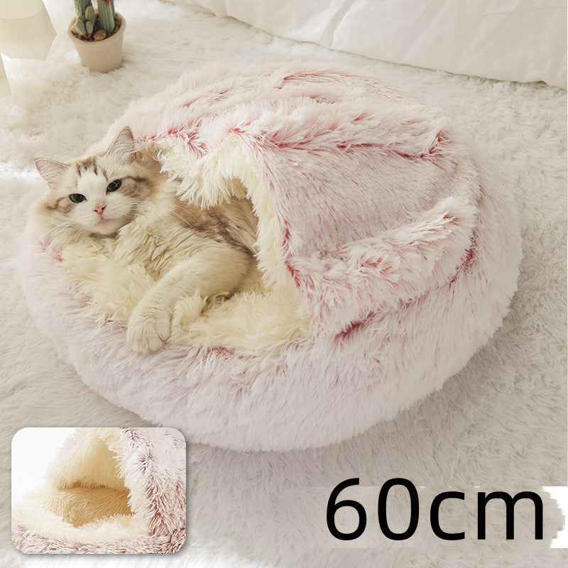 Pet 2 In 1 Round Plush Winter Warm Bed House