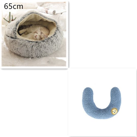 Pet 2 In 1 Round Plush Winter Warm Bed House