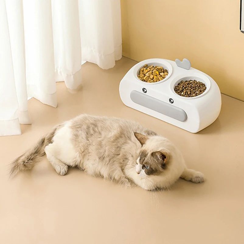 Duck Design Double Bowl Pet Feeding Tray With Water And Food Bowls