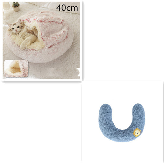 Pet 2 In 1 Round Plush Winter Warm Bed House