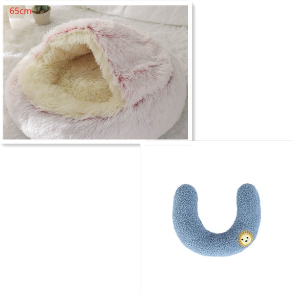 Pet 2 In 1 Round Plush Winter Warm Bed House