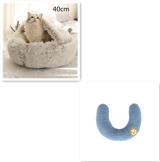 Pet 2 In 1 Round Plush Winter Warm Bed House