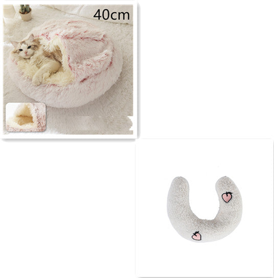 Pet 2 In 1 Round Plush Winter Warm Bed House