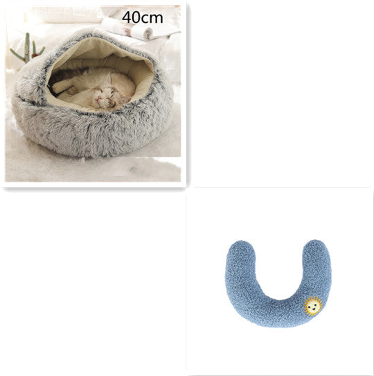 Pet 2 In 1 Round Plush Winter Warm Bed House