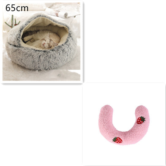 Pet 2 In 1 Round Plush Winter Warm Bed House
