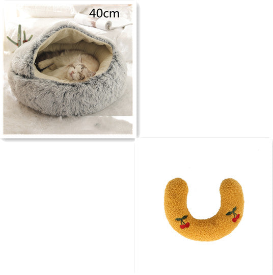Pet 2 In 1 Round Plush Winter Warm Bed House