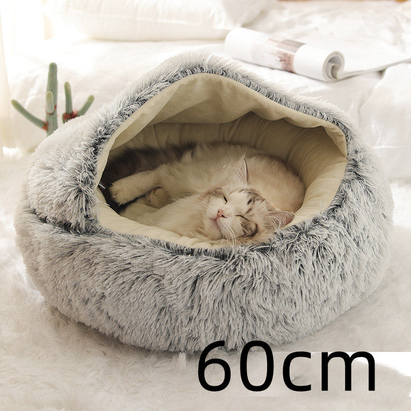 Pet 2 In 1 Round Plush Winter Warm Bed House
