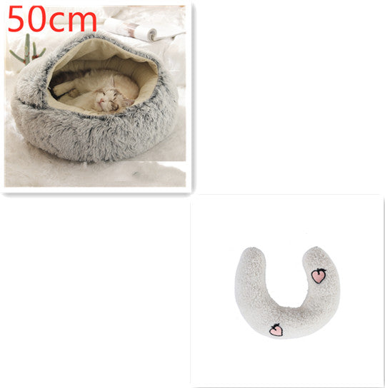 Pet 2 In 1 Round Plush Winter Warm Bed House
