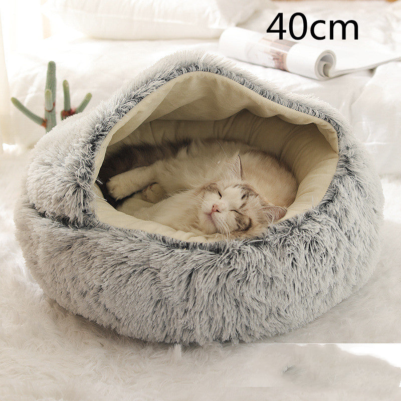 Pet 2 In 1 Round Plush Winter Warm Bed House
