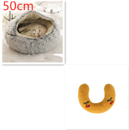 Pet 2 In 1 Round Plush Winter Warm Bed House