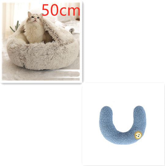 Pet 2 In 1 Round Plush Winter Warm Bed House