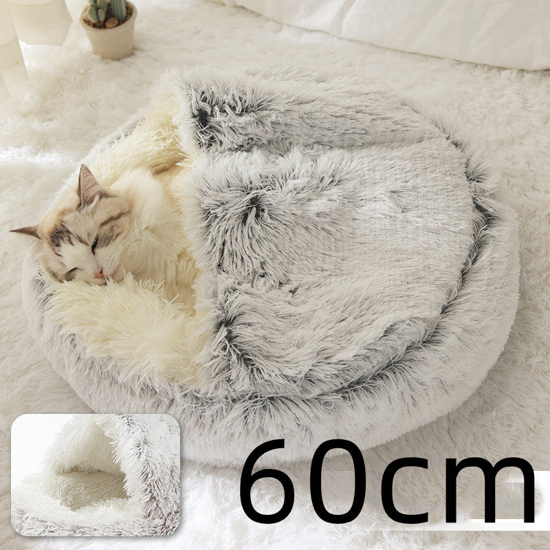Pet 2 In 1 Round Plush Winter Warm Bed House
