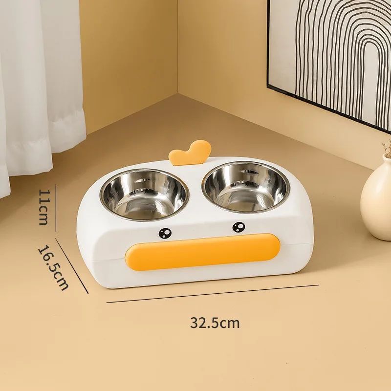 Duck Design Double Bowl Pet Feeding Tray With Water And Food Bowls