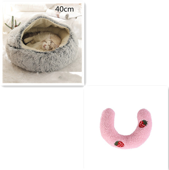 Pet 2 In 1 Round Plush Winter Warm Bed House