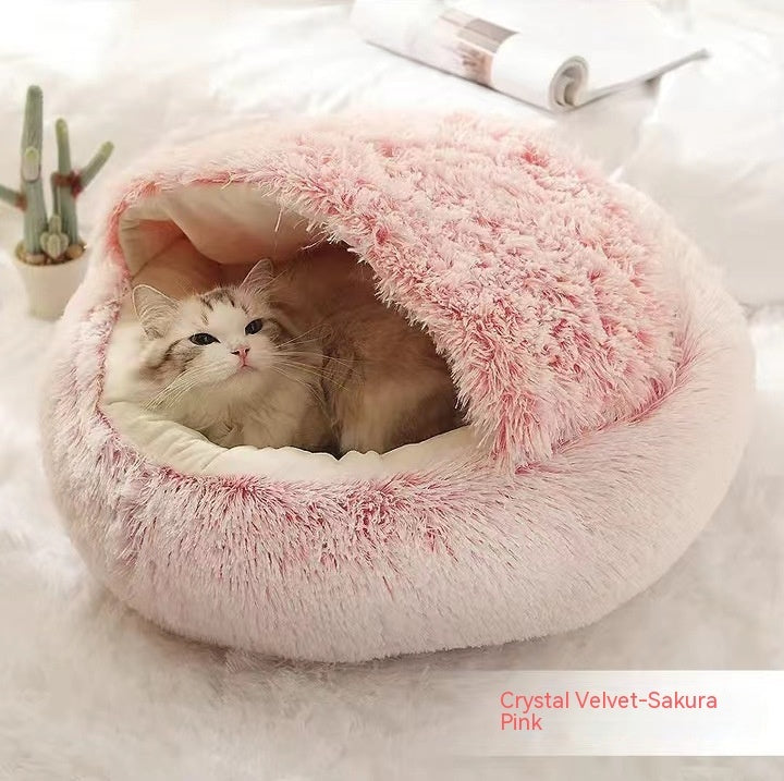 Pet 2 In 1 Round Plush Winter Warm Bed House