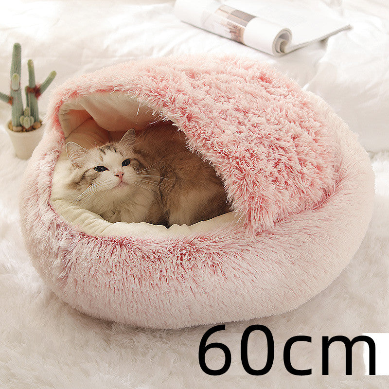 Pet 2 In 1 Round Plush Winter Warm Bed House