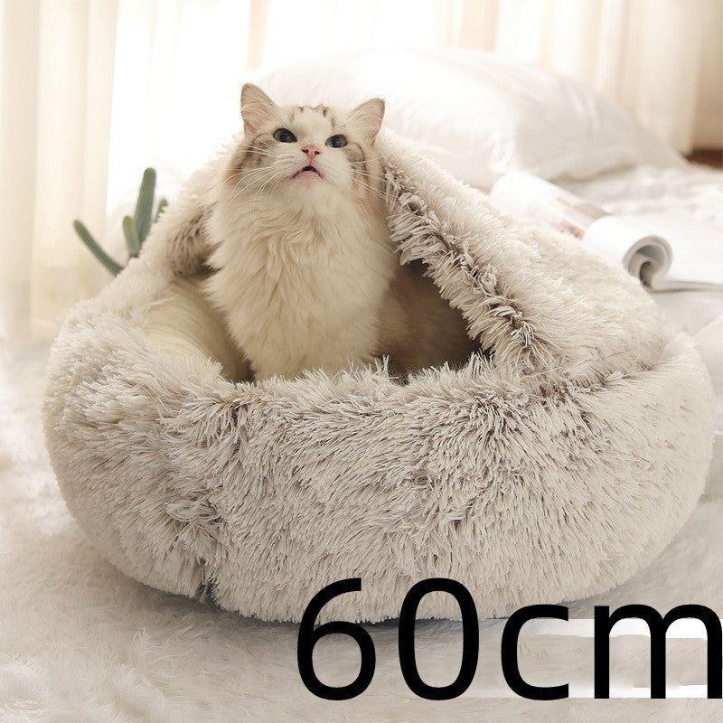 Pet 2 In 1 Round Plush Winter Warm Bed House