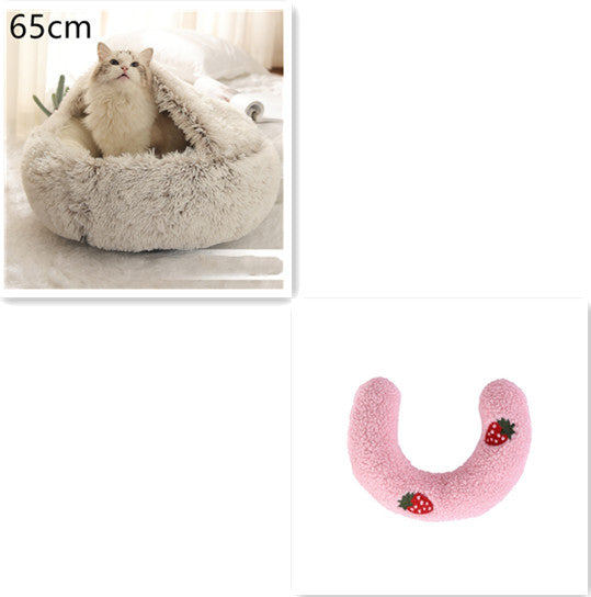 Pet 2 In 1 Round Plush Winter Warm Bed House