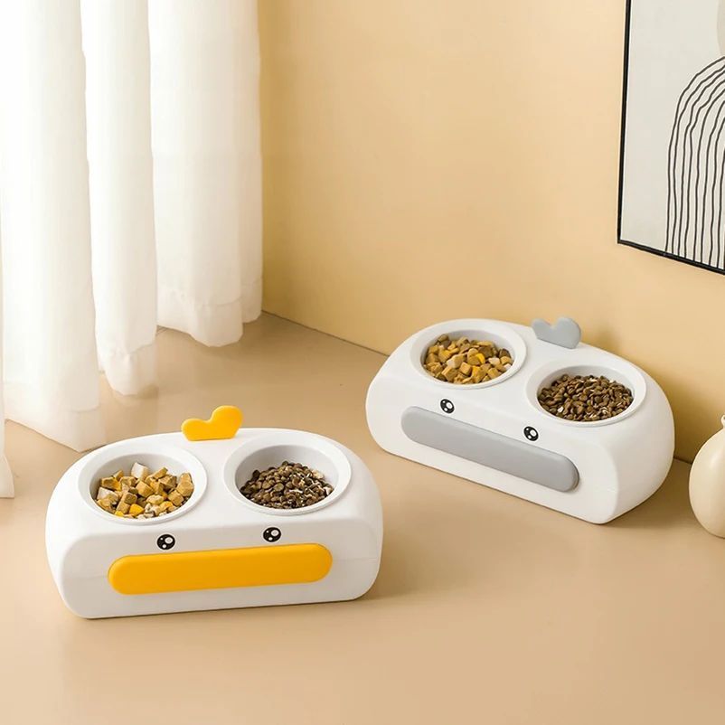 Duck Design Double Bowl Pet Feeding Tray With Water And Food Bowls