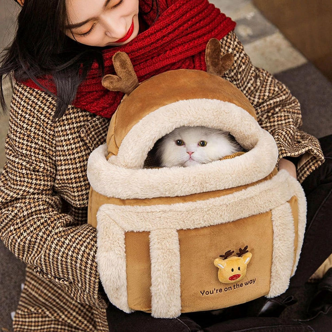 Plush Pet Travel Backpack Carrier With Hand Warmers