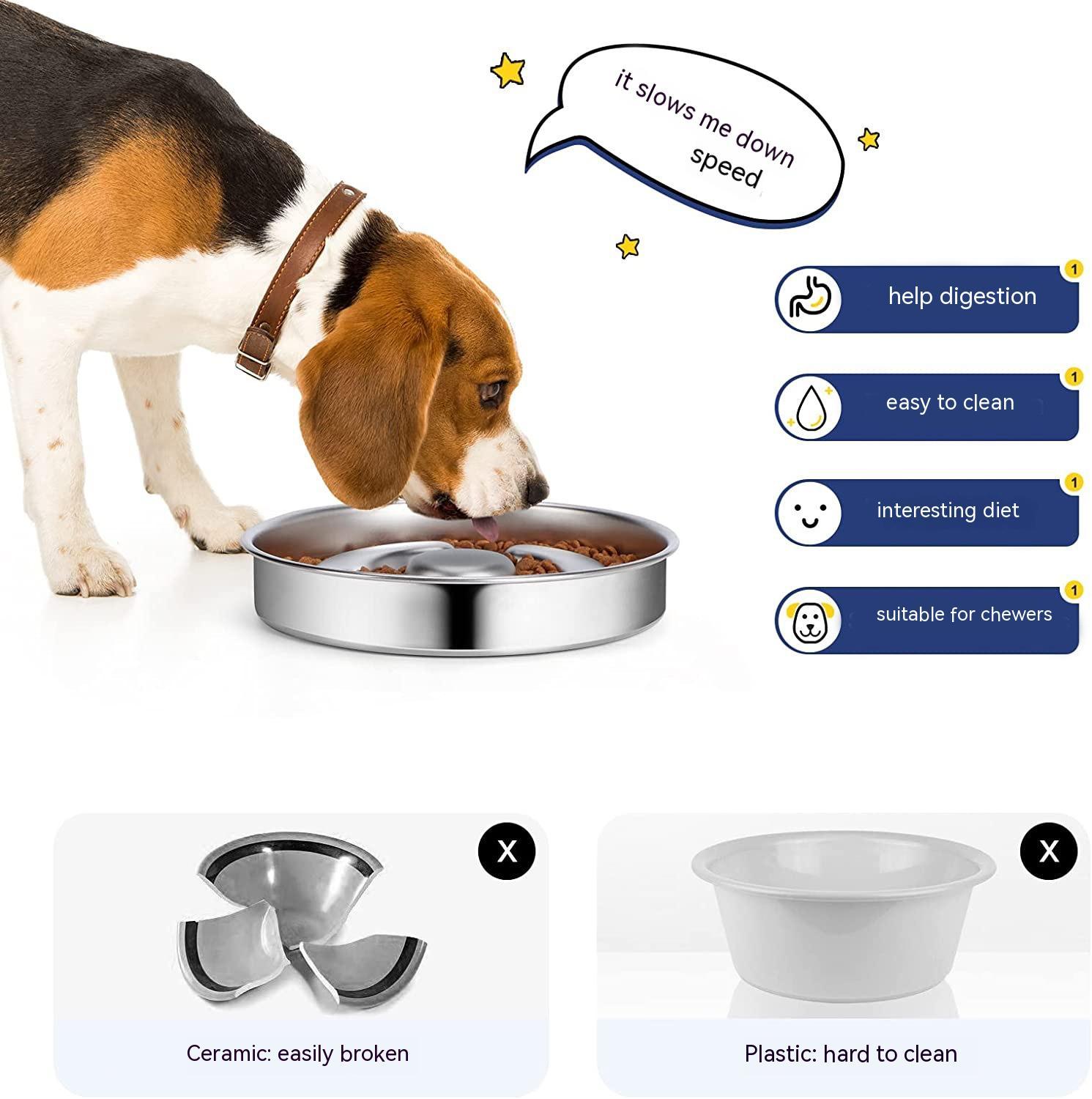 Stainless Steel Pet Slow Feeding Bowl With Neck Protection
