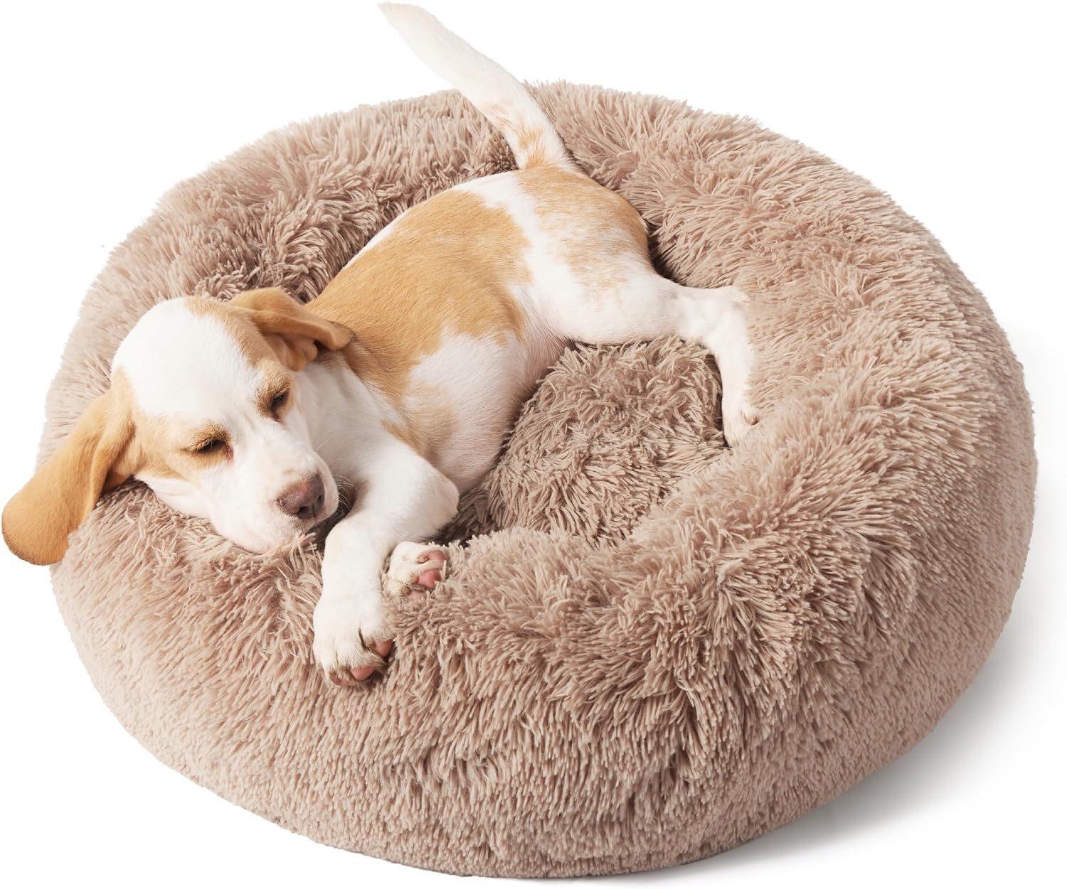 Pet Solid Color Non Slip Fluffy Round Plush Bed