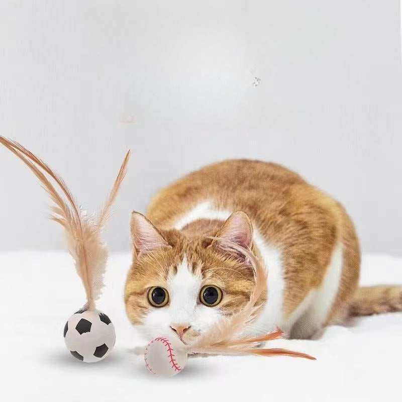Pet Self Entertainment Feather Bouncy Ball Interactive Toy