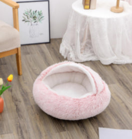 Pet 2 In 1 Round Plush Winter Warm Bed House