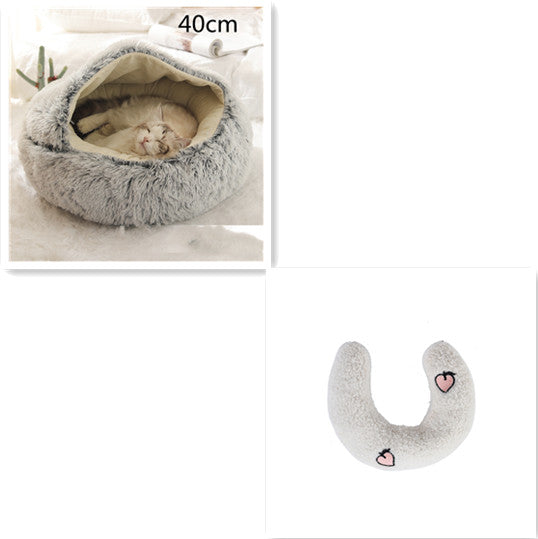 Pet 2 In 1 Round Plush Winter Warm Bed House
