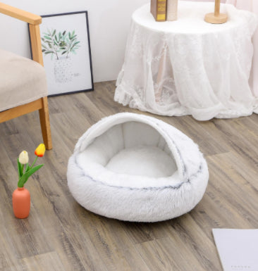 Pet 2 In 1 Round Plush Winter Warm Bed House