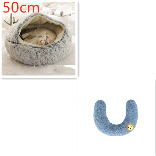 Pet 2 In 1 Round Plush Winter Warm Bed House