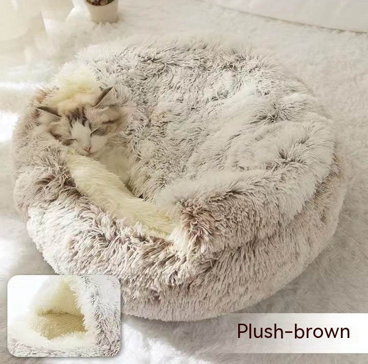Pet 2 In 1 Round Plush Winter Warm Bed House